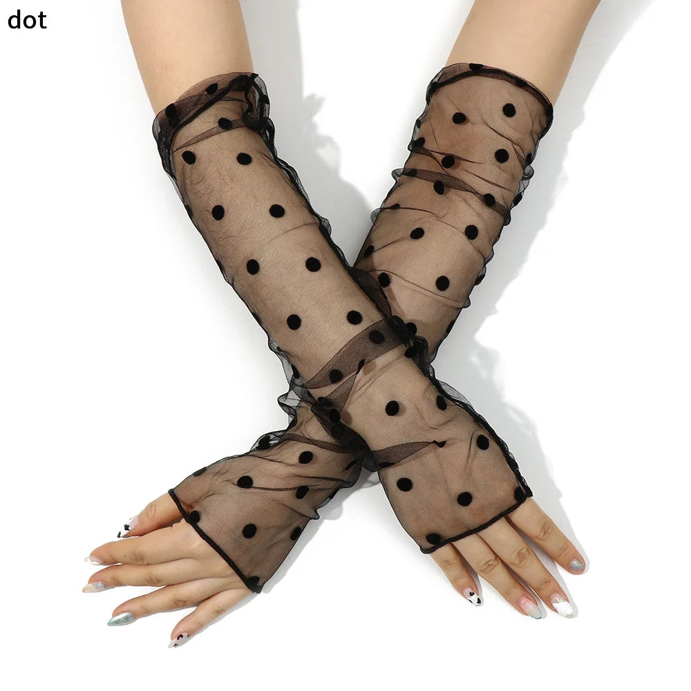 Summer Women Sun Protection Sleeves Mesh Lace Gloves UV Thin Long-Sleeved Bike Breathable Cycling Driving Arm Warmers Sleeves