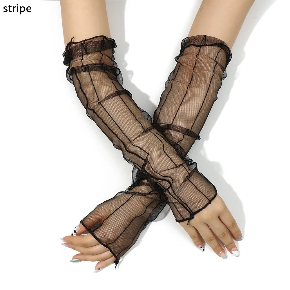Summer Women Sun Protection Sleeves Mesh Lace Gloves UV Thin Long-Sleeved Bike Breathable Cycling Driving Arm Warmers Sleeves