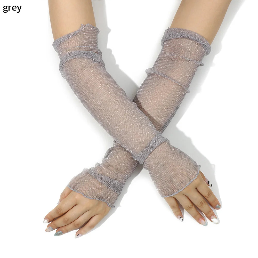 Summer Women Sun Protection Sleeves Mesh Lace Gloves UV Thin Long-Sleeved Bike Breathable Cycling Driving Arm Warmers Sleeves
