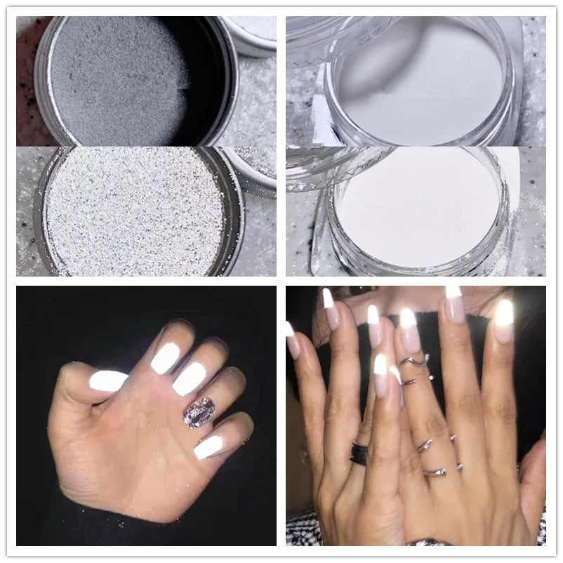 1 PC Shining Magic Grey White Reflective Nail Powder Decoration Manicure Disco Nail Glitter Dipping Powder Shimmer Pigment