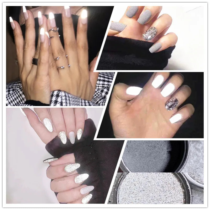 1 PC Shining Magic Grey White Reflective Nail Powder Decoration Manicure Disco Nail Glitter Dipping Powder Shimmer Pigment
