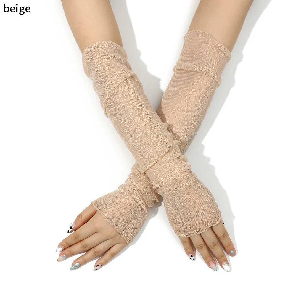 Summer Women Sun Protection Sleeves Mesh Lace Gloves UV Thin Long-Sleeved Bike Breathable Cycling Driving Arm Warmers Sleeves