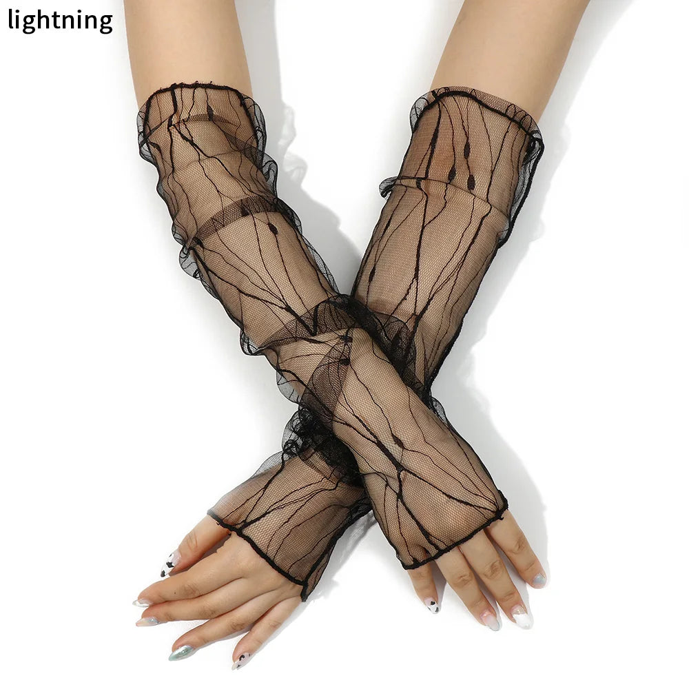Summer Women Sun Protection Sleeves Mesh Lace Gloves UV Thin Long-Sleeved Bike Breathable Cycling Driving Arm Warmers Sleeves