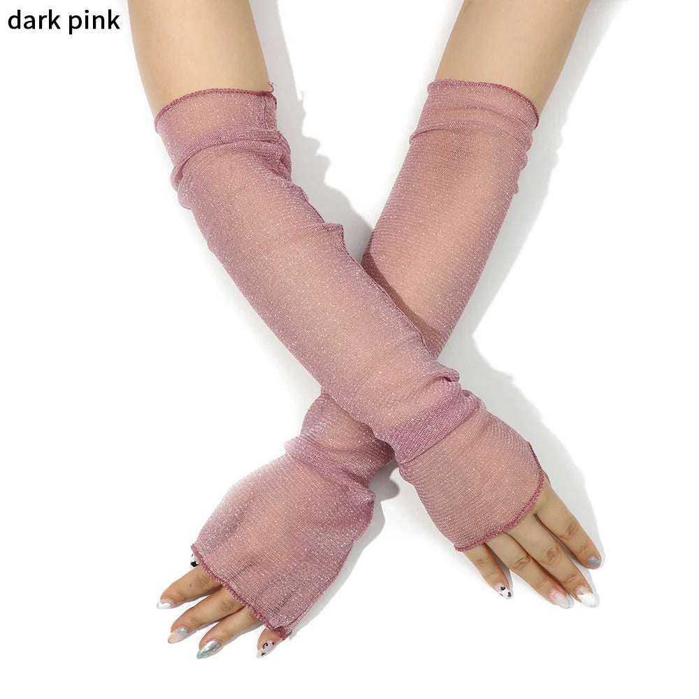 Summer Women Sun Protection Sleeves Mesh Lace Gloves UV Thin Long-Sleeved Bike Breathable Cycling Driving Arm Warmers Sleeves