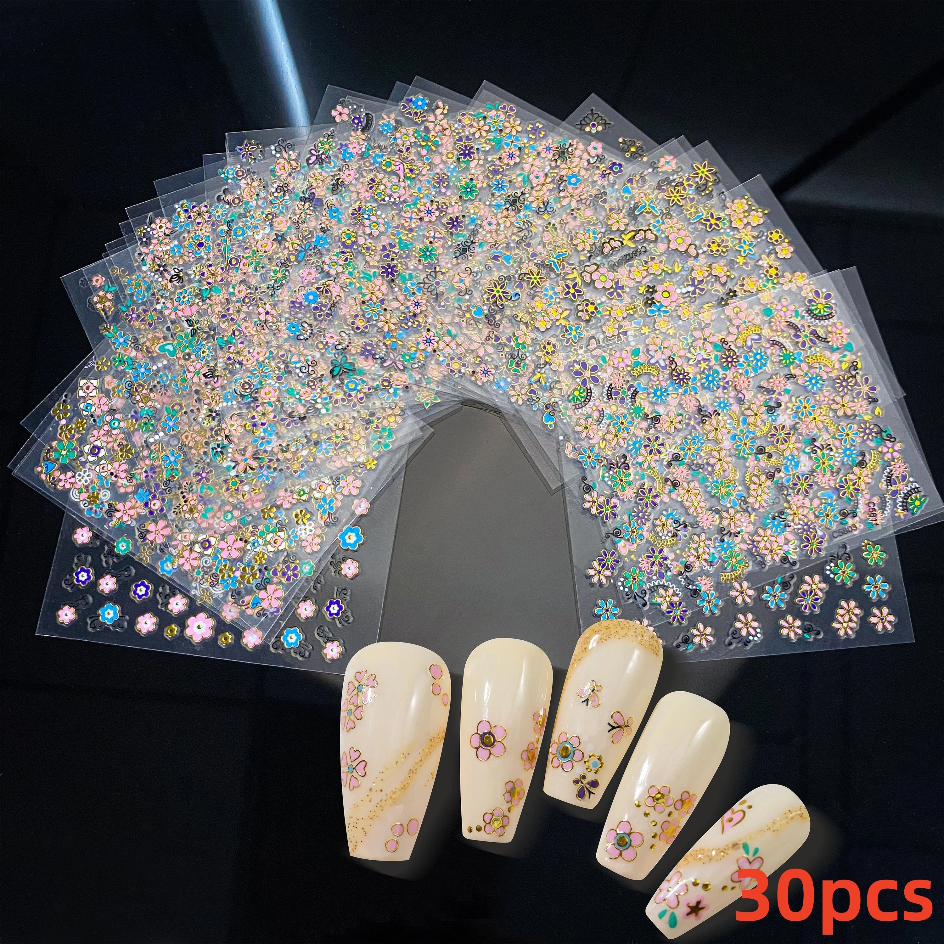 30pcs/Set Colorful Flower Nail Stickers Japanese-Korean Small Fresh Blossom Manicure Applique for Children&Girls Net Red Decals*