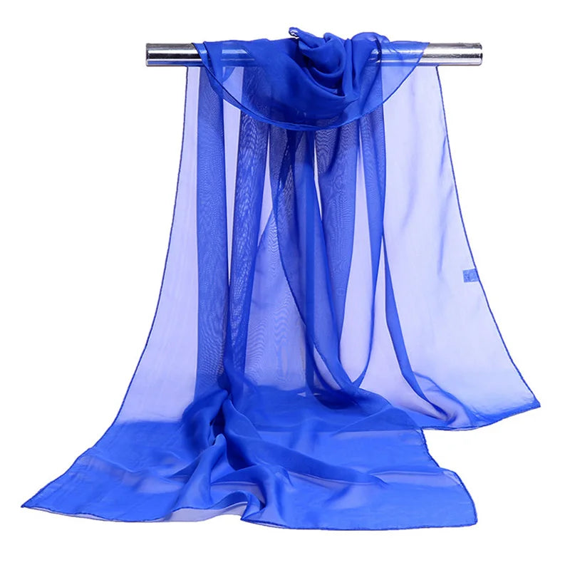 Korean Women Wedding Evening Party Dress Scarf Solid Color Transparent Chiffon Silk Scarf Summer Beach Towel Sunscreen Shawl R22