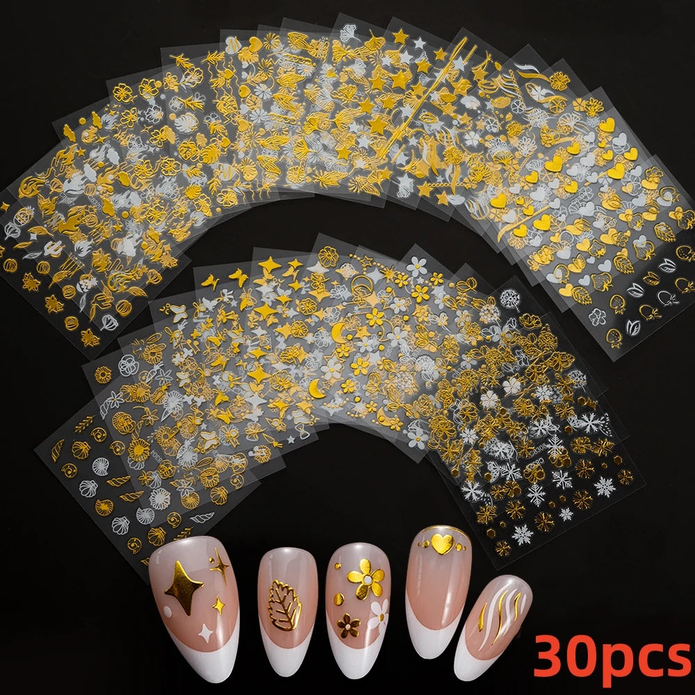 30pcs/Set Colorful Flower Nail Stickers Japanese-Korean Small Fresh Blossom Manicure Applique for Children&Girls Net Red Decals*