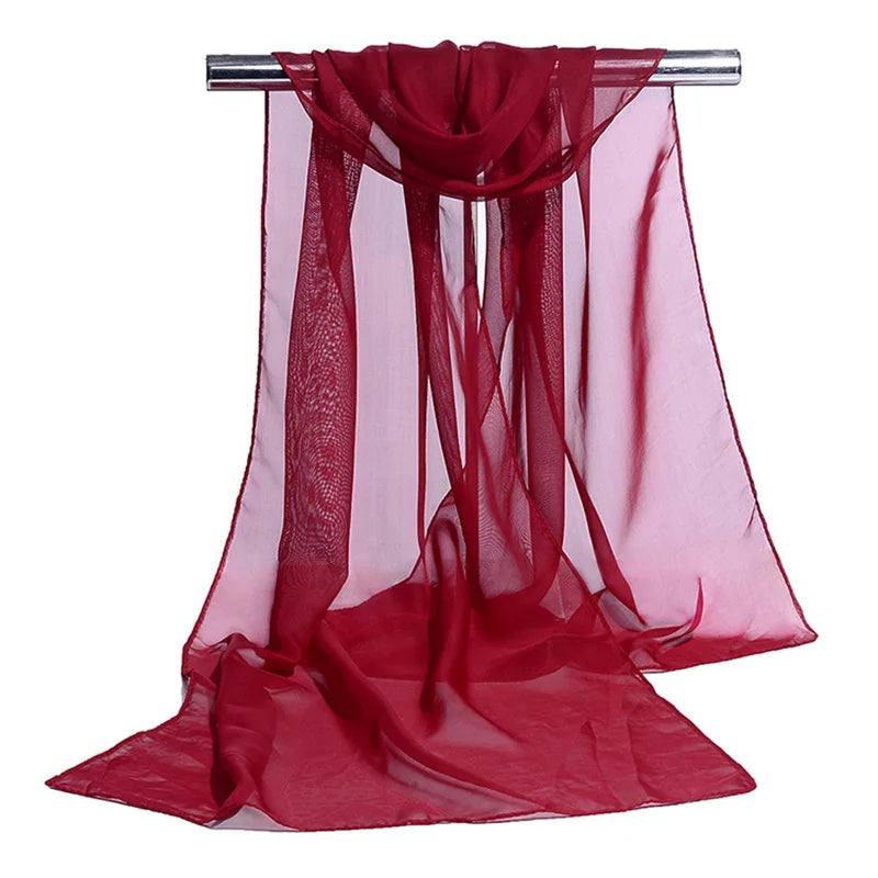 Korean Women Wedding Evening Party Dress Scarf Solid Color Transparent Chiffon Silk Scarf Summer Beach Towel Sunscreen Shawl R22