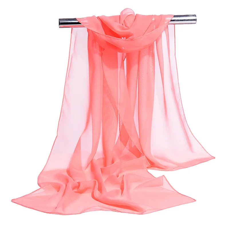 Korean Women Wedding Evening Party Dress Scarf Solid Color Transparent Chiffon Silk Scarf Summer Beach Towel Sunscreen Shawl R22