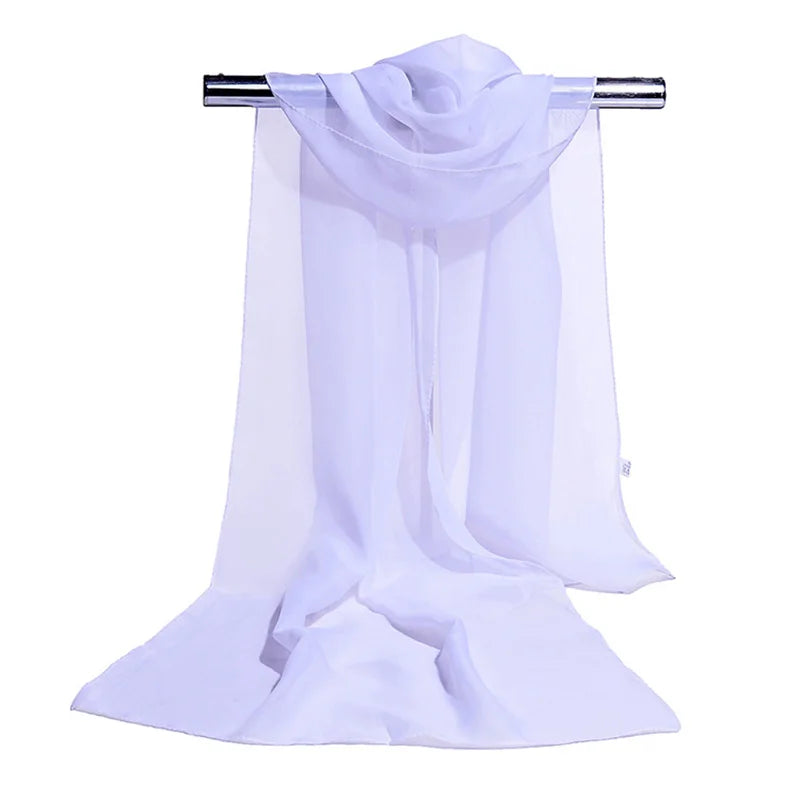 Korean Women Wedding Evening Party Dress Scarf Solid Color Transparent Chiffon Silk Scarf Summer Beach Towel Sunscreen Shawl R22
