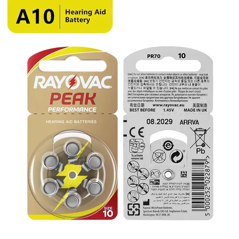 Hearing Aids Batteries RAYOVAC EXTRA Zinc Air 60 PCS High Performance  A10 10A 10 PR70 Hearing Aid Battery A10 For Hearing Aids