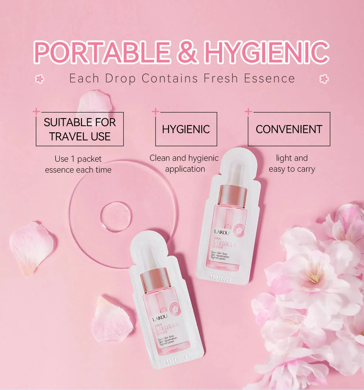 Sakura Whitening Gesichts-Serum Anti-Aging Verblasst feine Linien Strafft Poren Verbessert Melaninpigment Stumpfer Feuchtigkeitsspender Hellt die Hautpflege auf