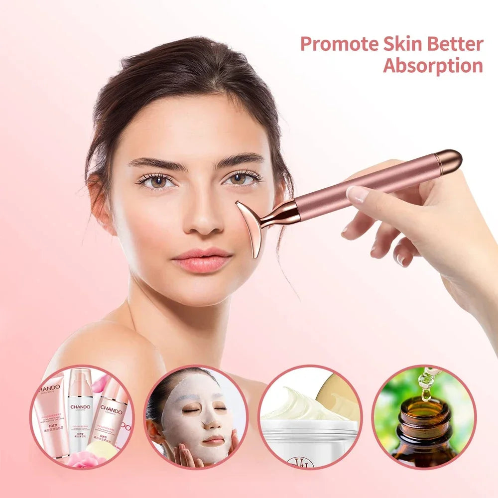 24KGlod Electric Face Massager 3D Roller 2 in 1 Face Pulse T Massager Kit Arm Eye Nose Massager Skin Care Tools
