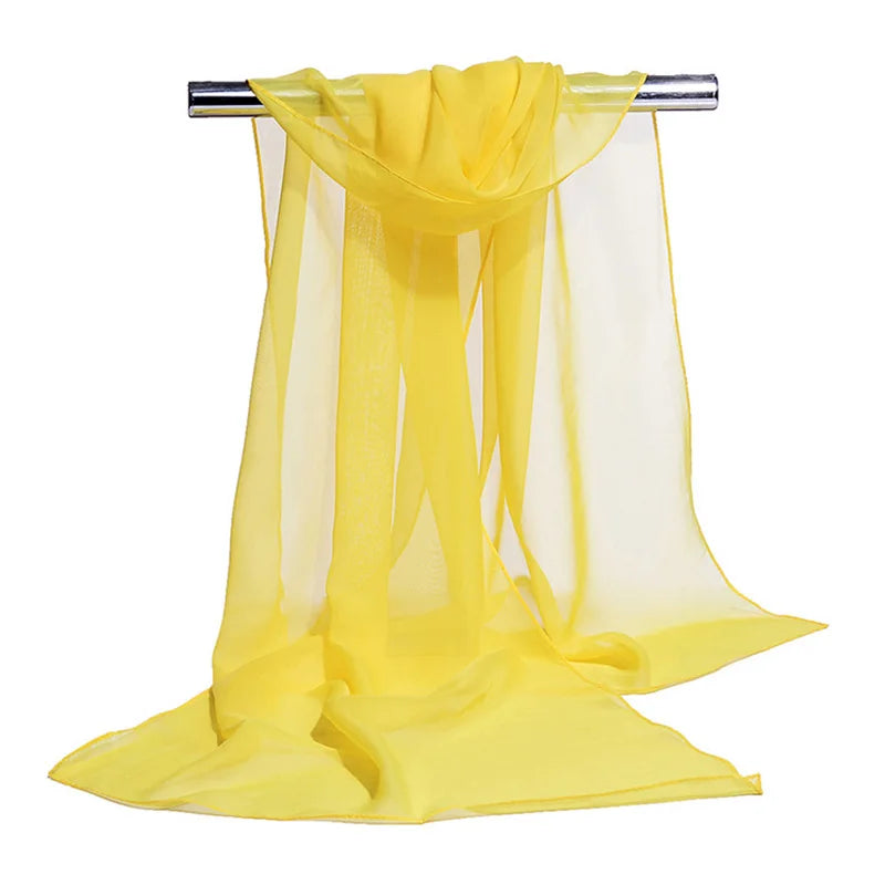 Korean Women Wedding Evening Party Dress Scarf Solid Color Transparent Chiffon Silk Scarf Summer Beach Towel Sunscreen Shawl R22