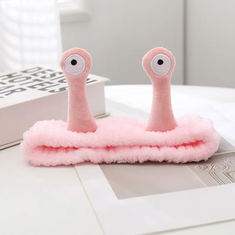 2025 New Cartoon Cross-border Funny Snail Face Wash Headband, Cute Plush Headband Suitable for Women's Face Washing and Makeup