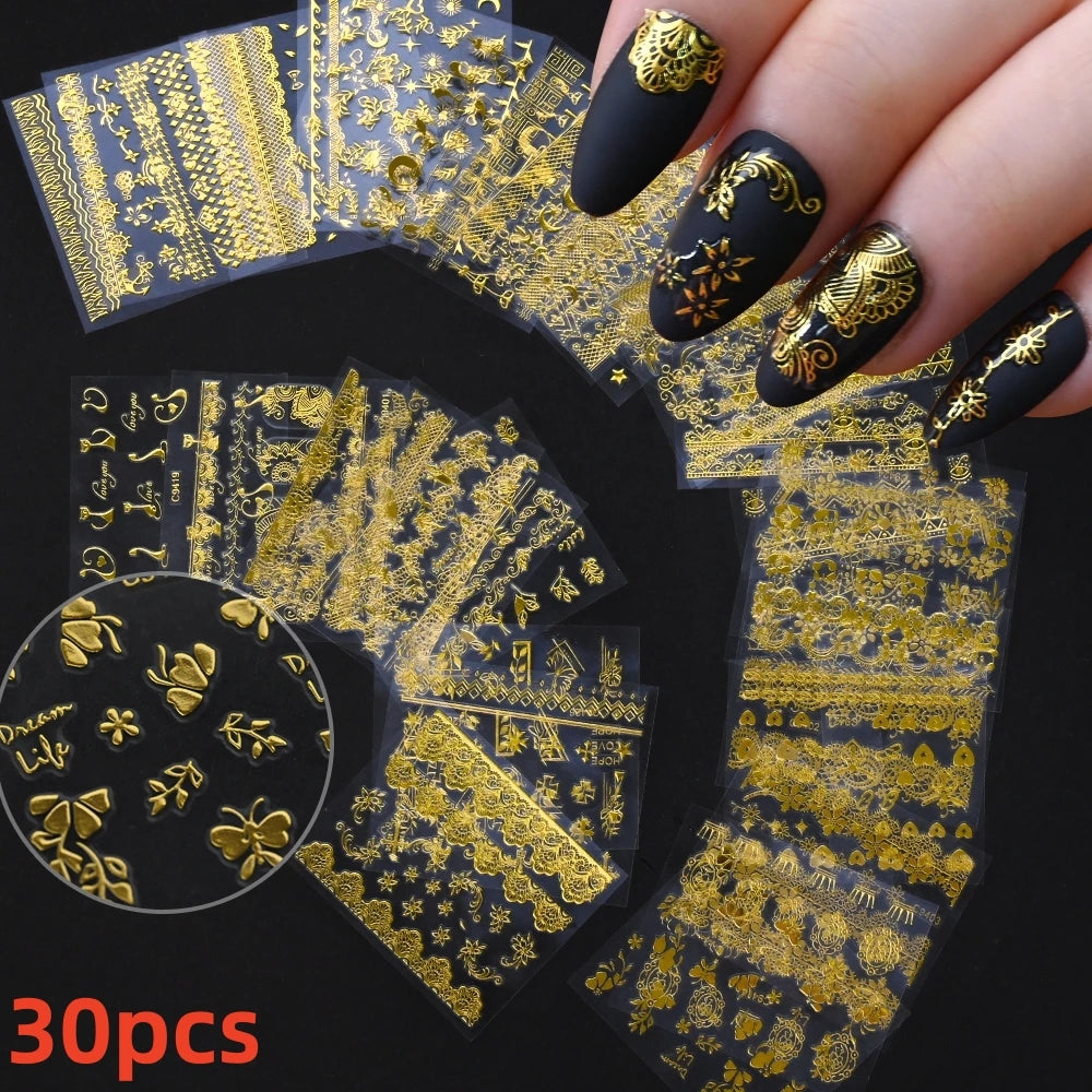 30pcs/Set Colorful Flower Nail Stickers Japanese-Korean Small Fresh Blossom Manicure Applique for Children&Girls Net Red Decals*
