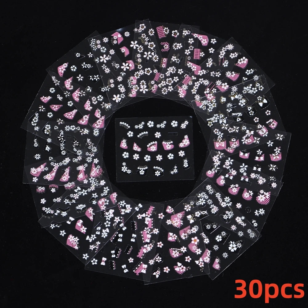 30pcs/Set Colorful Flower Nail Stickers Japanese-Korean Small Fresh Blossom Manicure Applique for Children&Girls Net Red Decals*