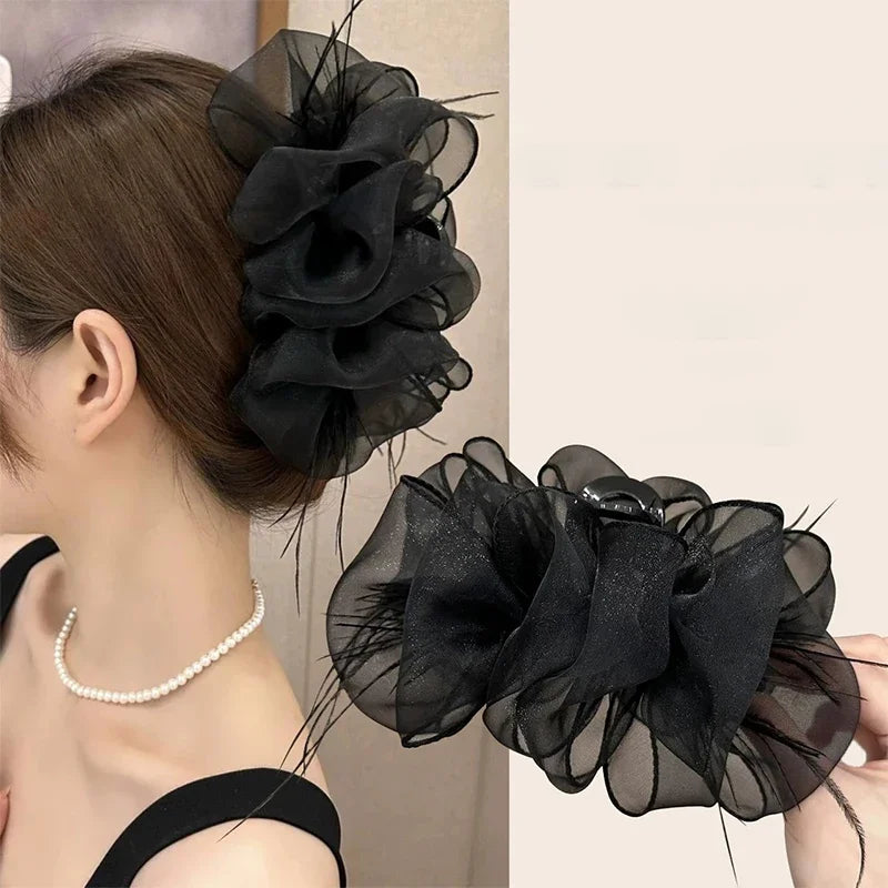 Mesh Bow Grip Clip Women Girls Sweet Elegant Black Large Hair Clip Shopping Wedding Daily Hair Claws Fashion Hair Accessories