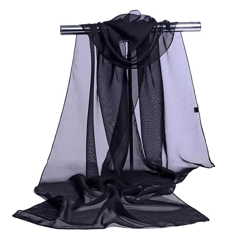 Korean Women Wedding Evening Party Dress Scarf Solid Color Transparent Chiffon Silk Scarf Summer Beach Towel Sunscreen Shawl R22