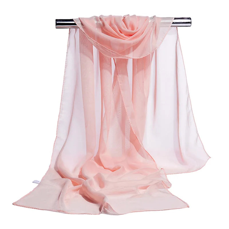 Korean Women Wedding Evening Party Dress Scarf Solid Color Transparent Chiffon Silk Scarf Summer Beach Towel Sunscreen Shawl R22
