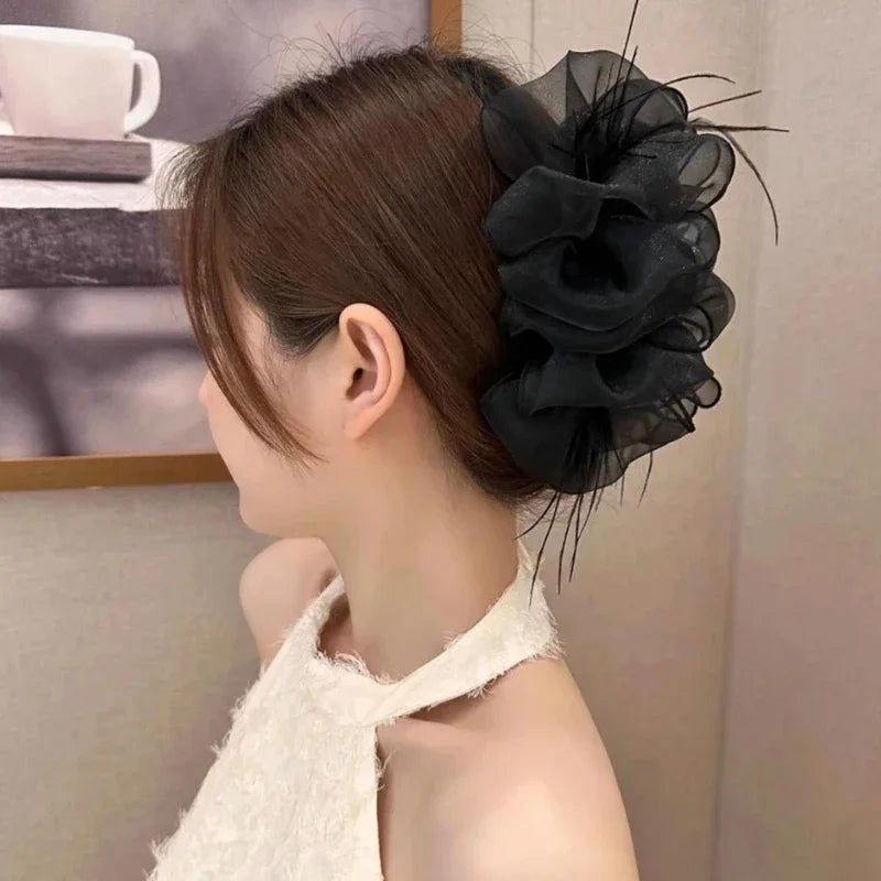 Mesh Bow Grip Clip Women Girls Sweet Elegant Black Large Hair Clip Shopping Wedding Daily Hair Claws Fashion Hair Accessories