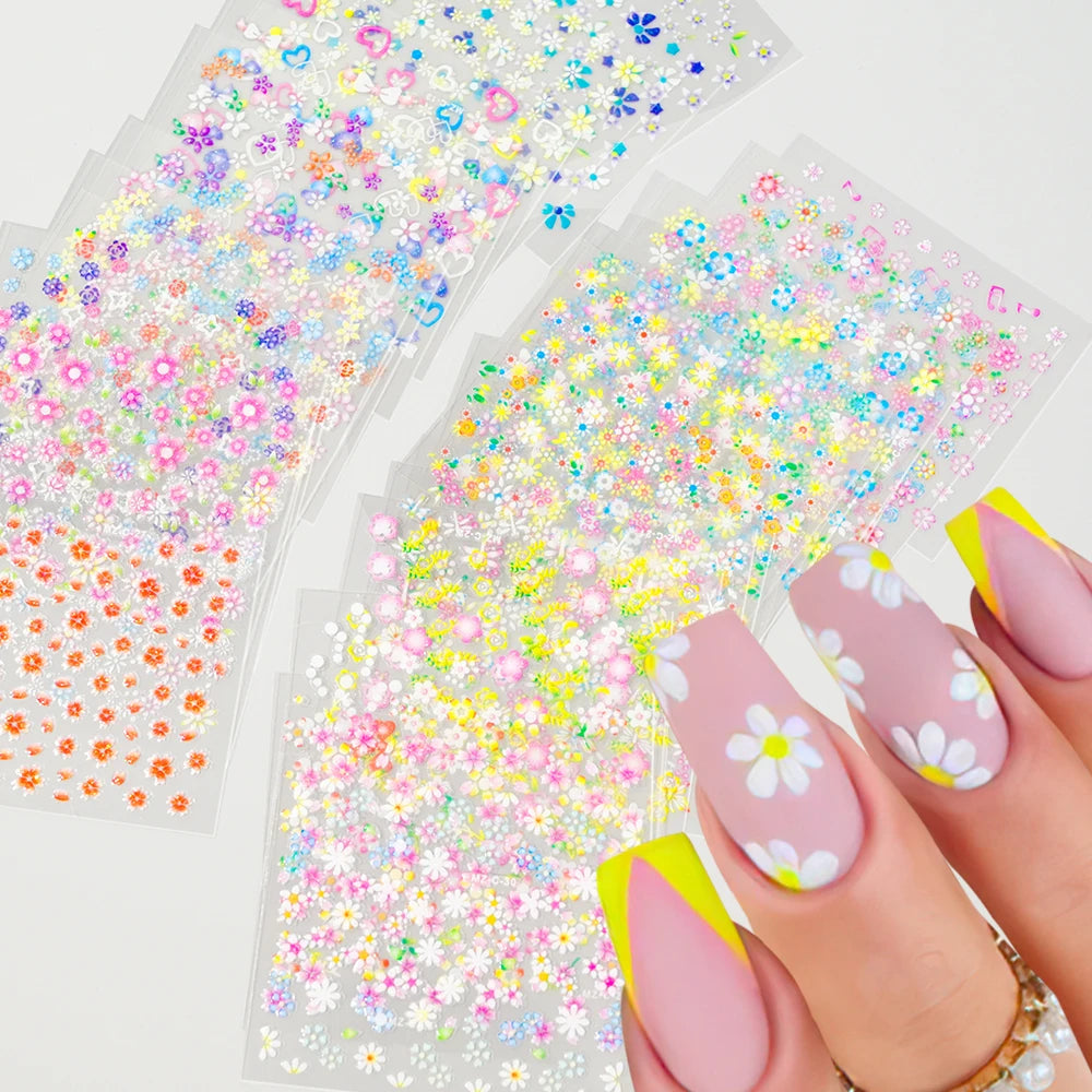 30pcs/Set Colorful Flower Nail Stickers Japanese-Korean Small Fresh Blossom Manicure Applique for Children&Girls Net Red Decals*