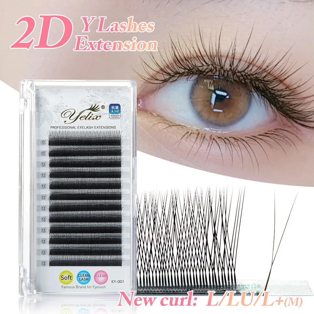 Yelix 2D Y-Form Wimpernverlängerung Handgewebt Premium B C D L M Natürliche Einzelspitze Wimpern Zubehör Make-up Mesh-Netz Cross Lash