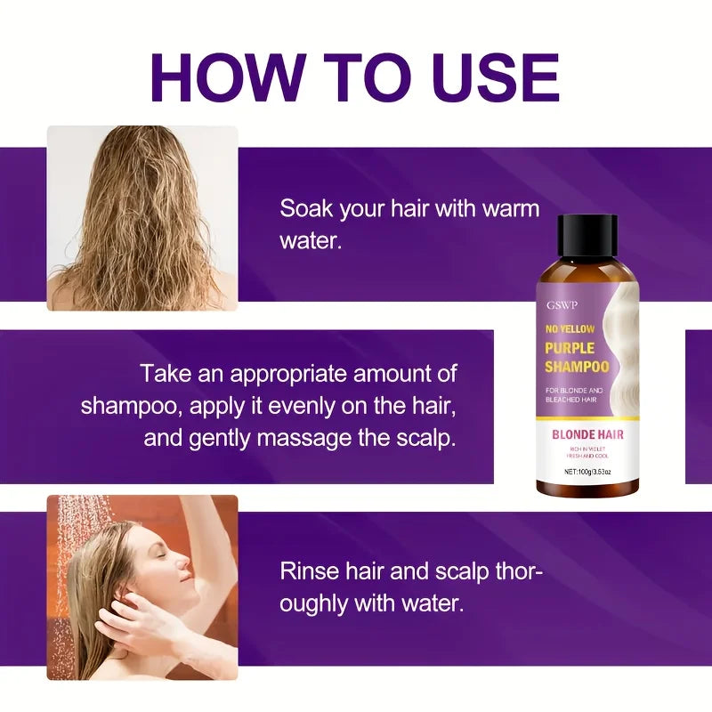 GSWP Anti-Yellow/Purple Shampoo, gently cleanses, is suitable for blonde, gray, silver hair,improves rough, dry hair.Gift.100g
