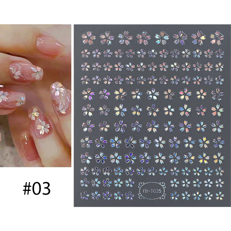 3D Nail Sticker Bowknot Long Silk Ribbon Flower Self-Adhesive Sliders Nail Art Decoration Decals DIY Manicure Accesories New