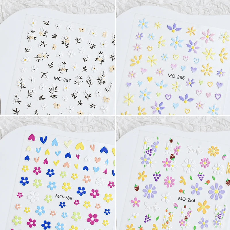 3D Nail Sticker Bowknot Long Silk Ribbon Flower Self-Adhesive Sliders Nail Art Decoration Decals DIY Manicure Accesories New