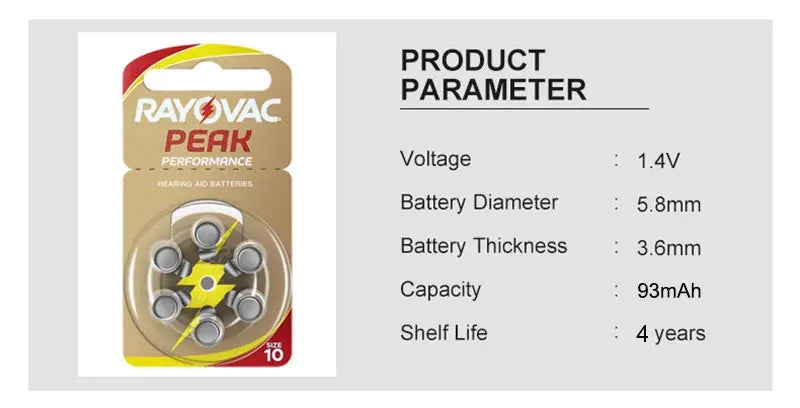 Hearing Aids Batteries RAYOVAC EXTRA Zinc Air 60 PCS High Performance  A10 10A 10 PR70 Hearing Aid Battery A10 For Hearing Aids
