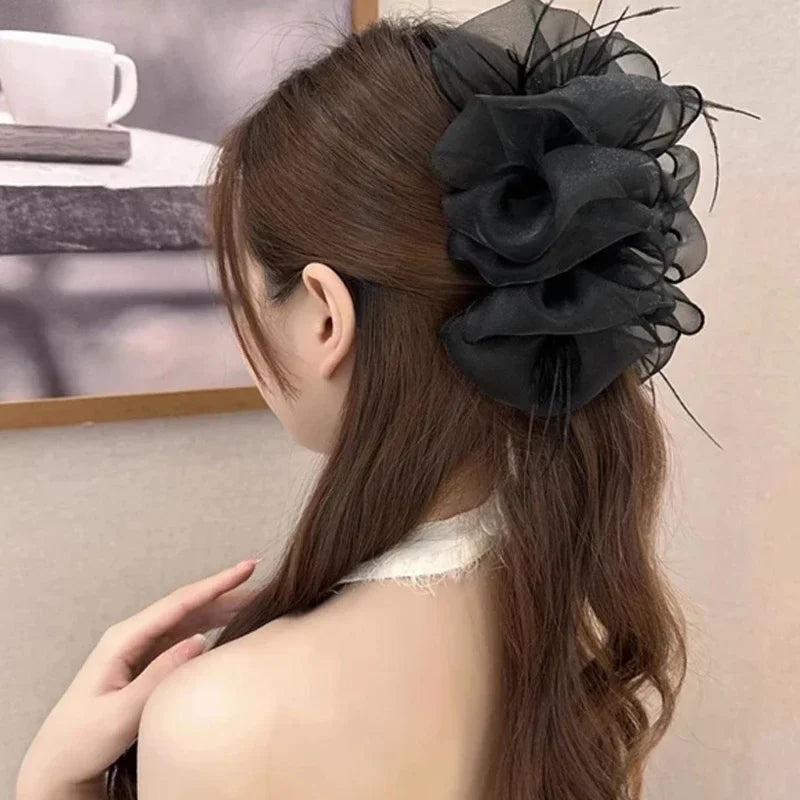 Mesh Bow Grip Clip Women Girls Sweet Elegant Black Large Hair Clip Shopping Wedding Daily Hair Claws Fashion Hair Accessories