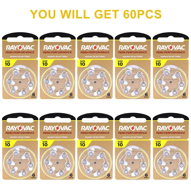 Hearing Aids Batteries RAYOVAC EXTRA Zinc Air 60 PCS High Performance  A10 10A 10 PR70 Hearing Aid Battery A10 For Hearing Aids
