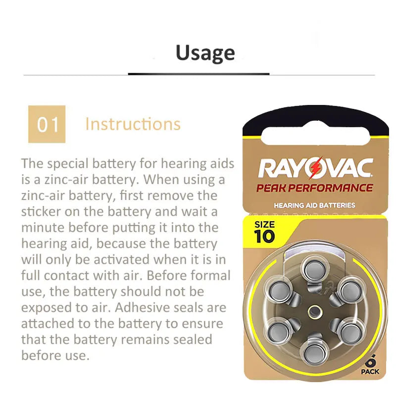 Hearing Aids Batteries RAYOVAC EXTRA Zinc Air 60 PCS High Performance  A10 10A 10 PR70 Hearing Aid Battery A10 For Hearing Aids