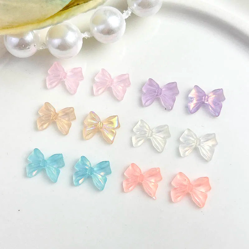 50PCS Random Mixed Auroa Bowknot Nail Charms Fresh Transparent Resin Nail Art Decorations for Manicure DIY Jewelry Accessories
