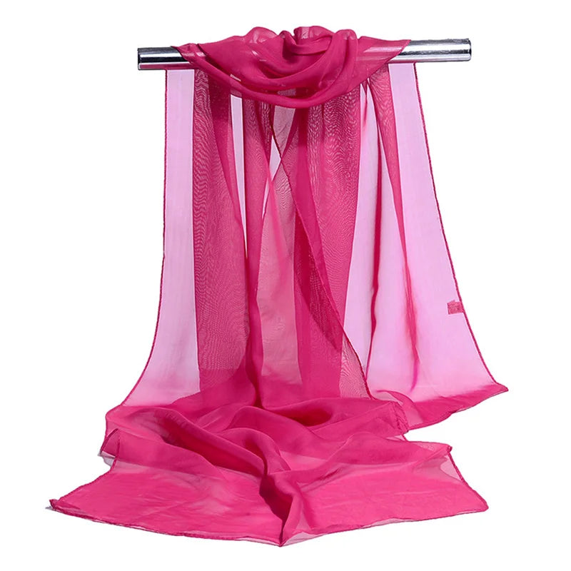 Korean Women Wedding Evening Party Dress Scarf Solid Color Transparent Chiffon Silk Scarf Summer Beach Towel Sunscreen Shawl R22