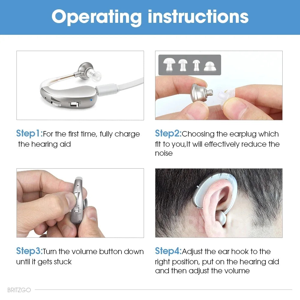 Digital Hearing Aids for Deafness Rechargeable Hearing Aid High Power Sound Amplifier For Elderly Behind the Ear Care audifonos