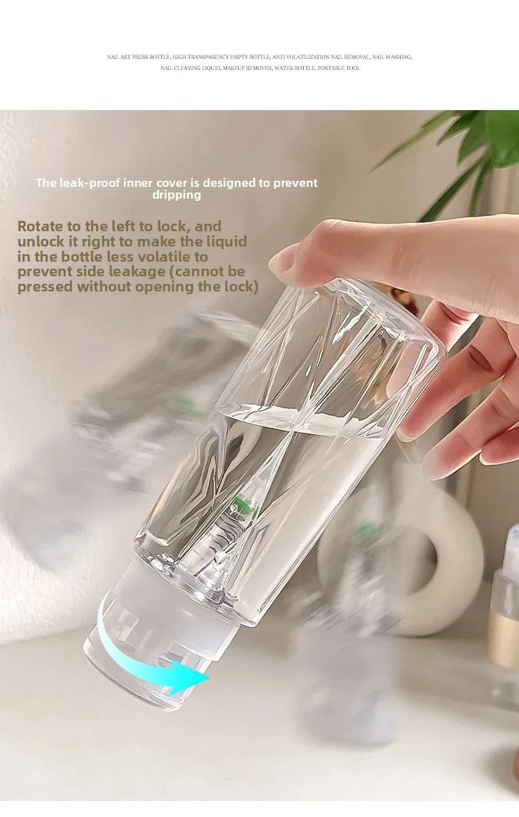 Lockable Nail Empty Pump Dispenser Refillable Bottle Nail Art Polish Manicure Cleaner Makeup Remover Container Press Bottle