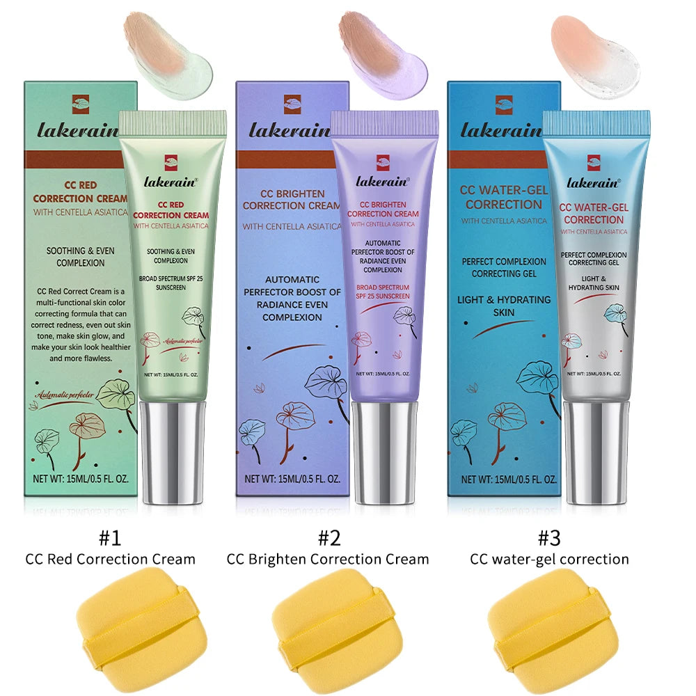 3pcs CC Cream Color Changing Liquid Foundation Centella Korean High Coverage Foundation Foundation Cream for Face Base Makeup