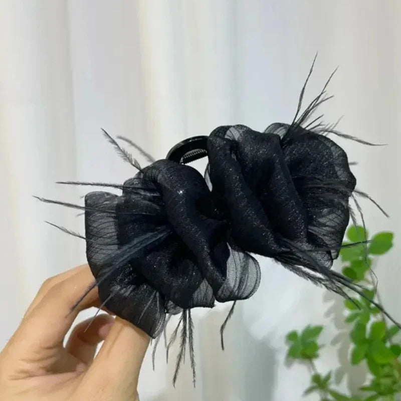 Mesh Bow Grip Clip Women Girls Sweet Elegant Black Large Hair Clip Shopping Wedding Daily Hair Claws Fashion Hair Accessories