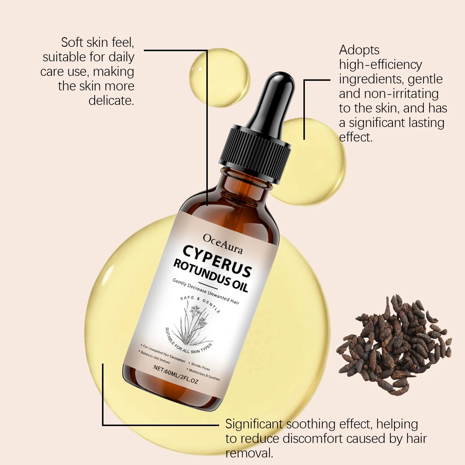 Body Hair Removal Oil for Hair Removal Essence Reduce Armpit Arms Body Hair Inhibitor Shrink Pores Smooth Skin Care Serum