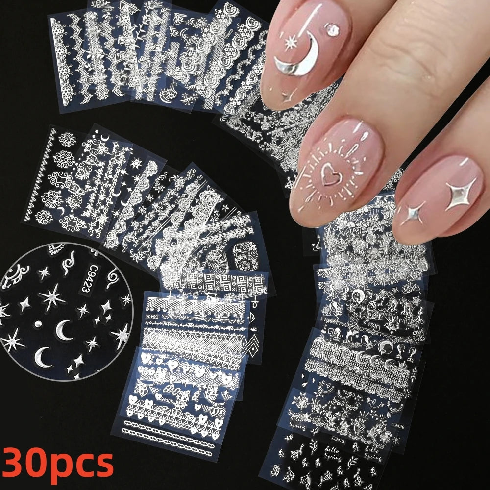 30pcs/Set Colorful Flower Nail Stickers Japanese-Korean Small Fresh Blossom Manicure Applique for Children&Girls Net Red Decals*
