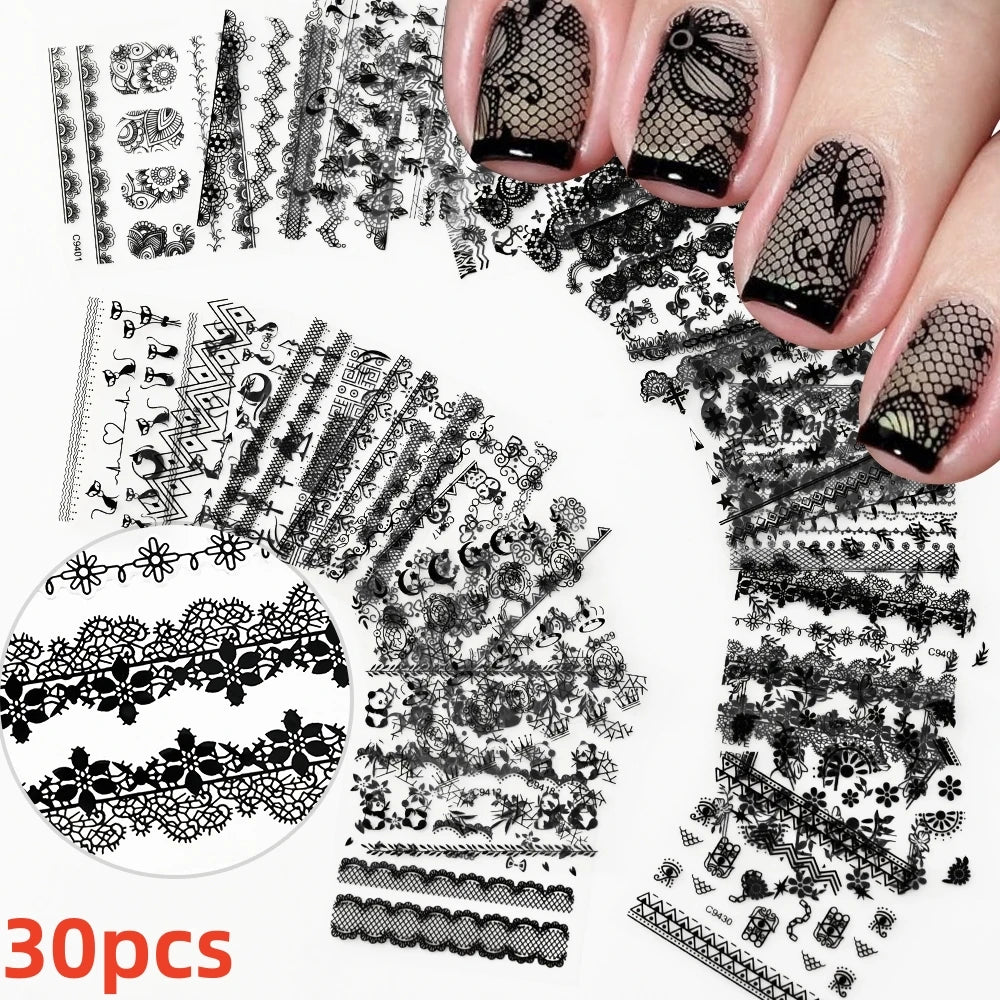 30pcs/Set Colorful Flower Nail Stickers Japanese-Korean Small Fresh Blossom Manicure Applique for Children&Girls Net Red Decals*
