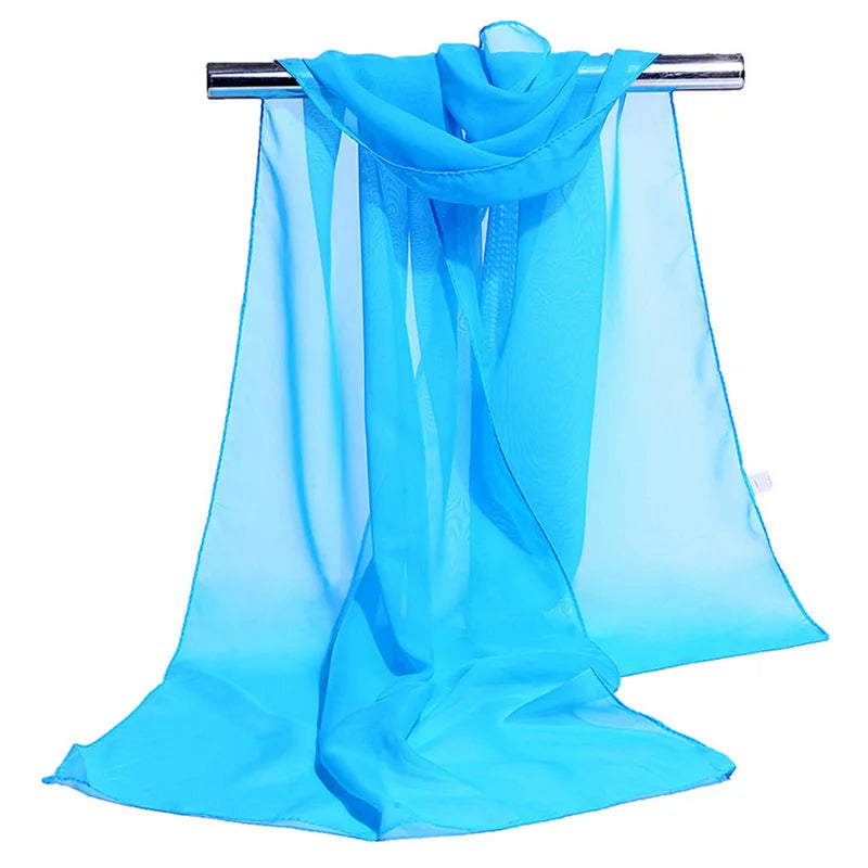 Korean Women Wedding Evening Party Dress Scarf Solid Color Transparent Chiffon Silk Scarf Summer Beach Towel Sunscreen Shawl R22