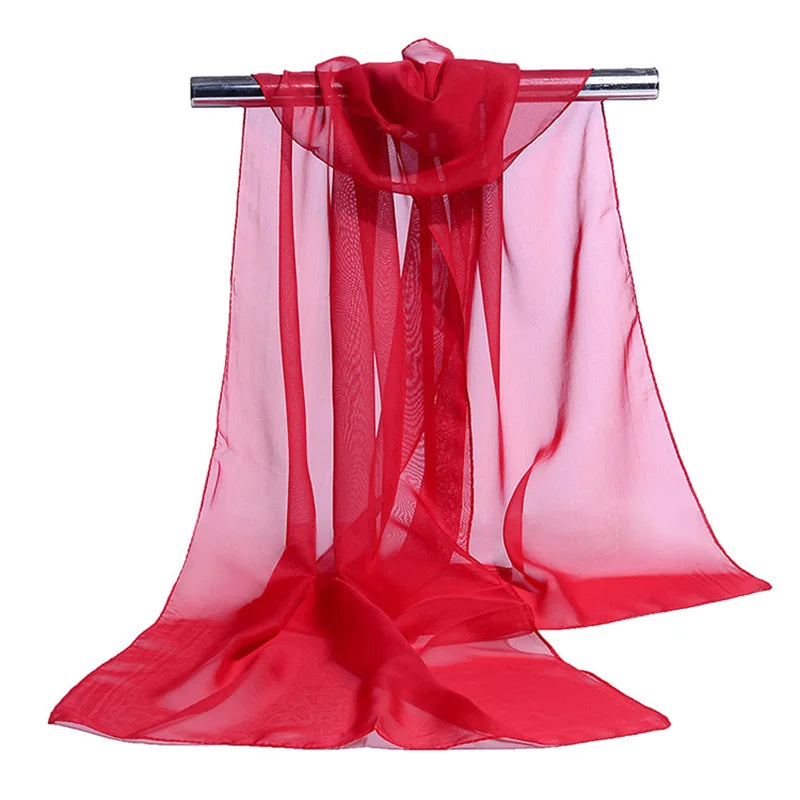 Korean Women Wedding Evening Party Dress Scarf Solid Color Transparent Chiffon Silk Scarf Summer Beach Towel Sunscreen Shawl R22