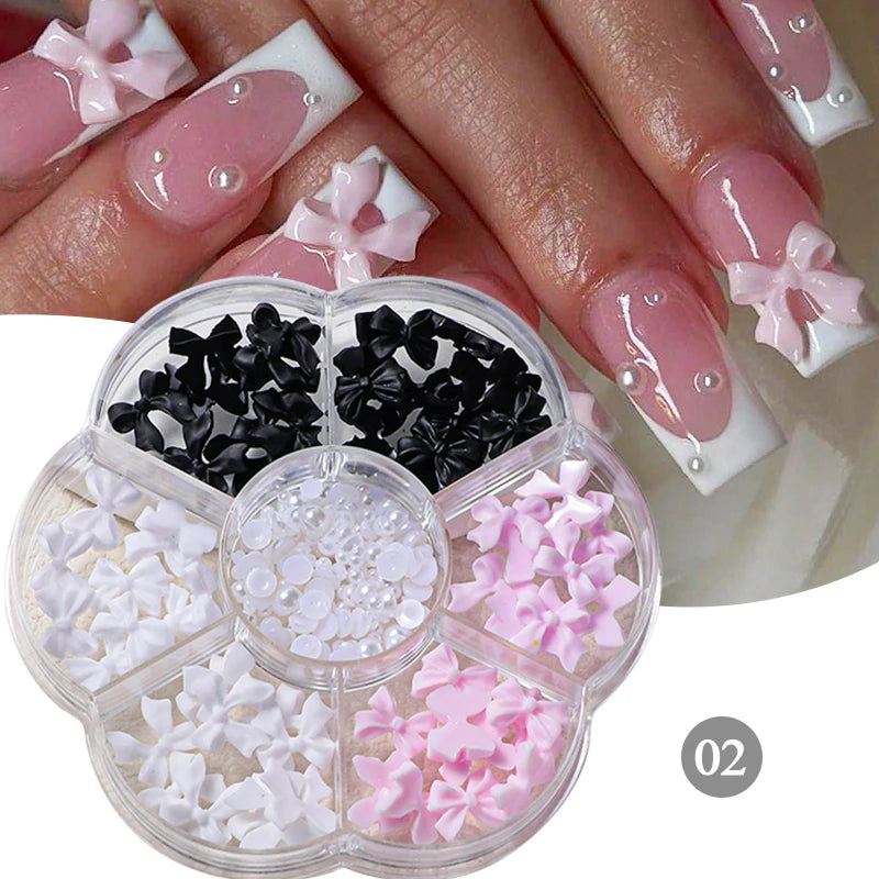 1Bag Mix Colorful Jelly Clear Ribbon Bowknot Nail Charms Heart Pearls Flower Flat-back Gems Parts Nail Art Manicure Decorations