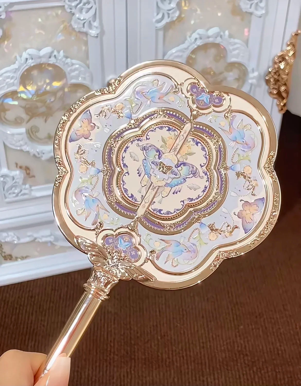 Flower Knows Butterfly Cloud Collar Collection Cosmetic Mirror Hand Holding Mirror Exquisite Relief Makeup Tools Mermaid Mirror