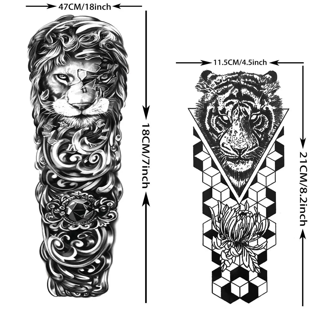 24 Sheets Full Arm Temporary Tattoo Sleeve For Men Women Thigh Arm Tattoo Black Flower Eagle Compass Tiger Tatoos Large Size 3D