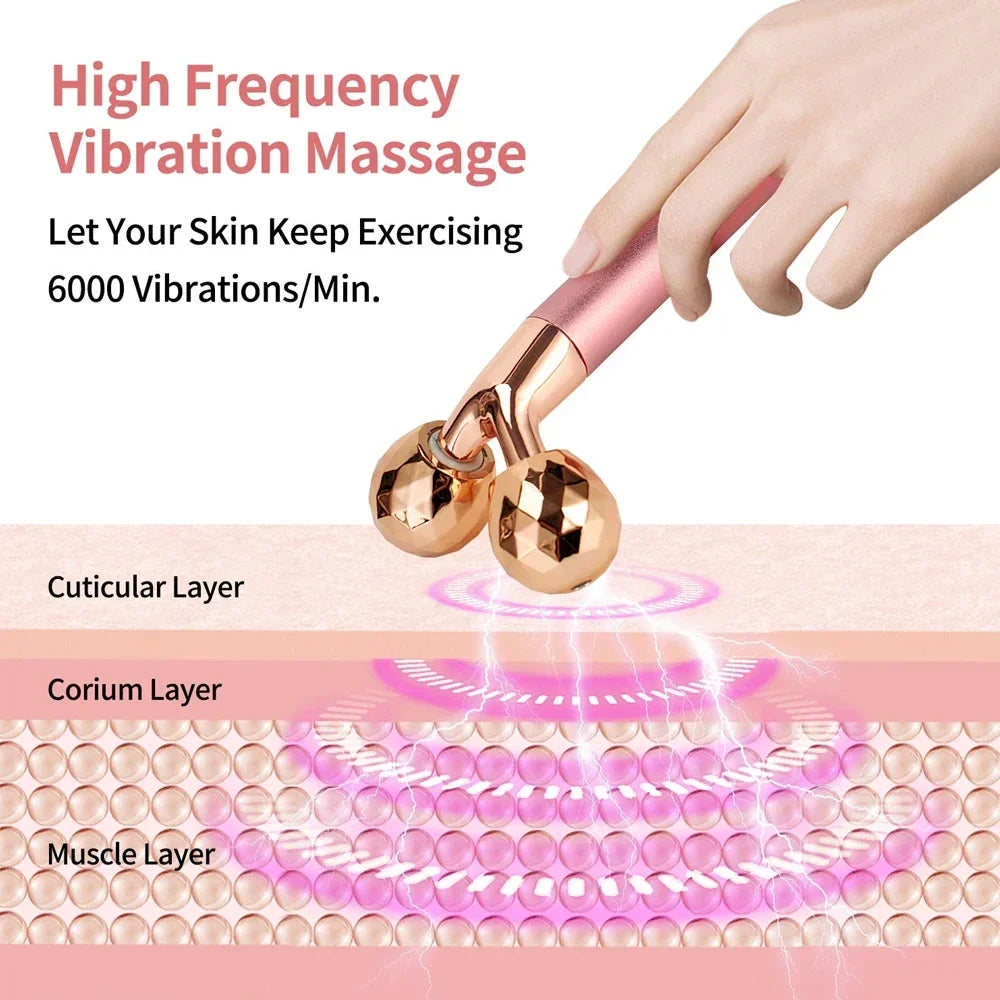 24KGlod Electric Face Massager 3D Roller 2 in 1 Face Pulse T Massager Kit Arm Eye Nose Massager Skin Care Tools
