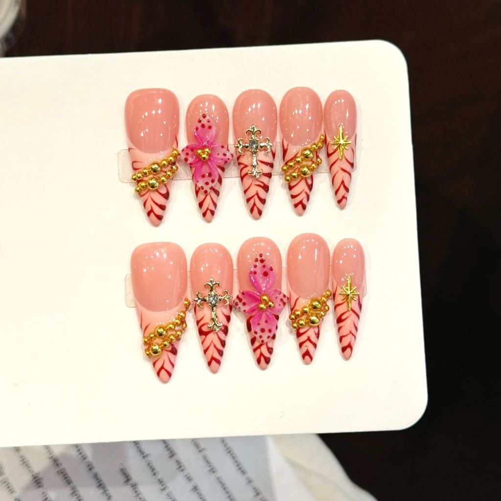 10Pcs Long Retro Stiletto Handmade Press on Nails Green Cat Eye Fake Nails with 3D Snake Design False Nail 네일팁 Накладные Ногти